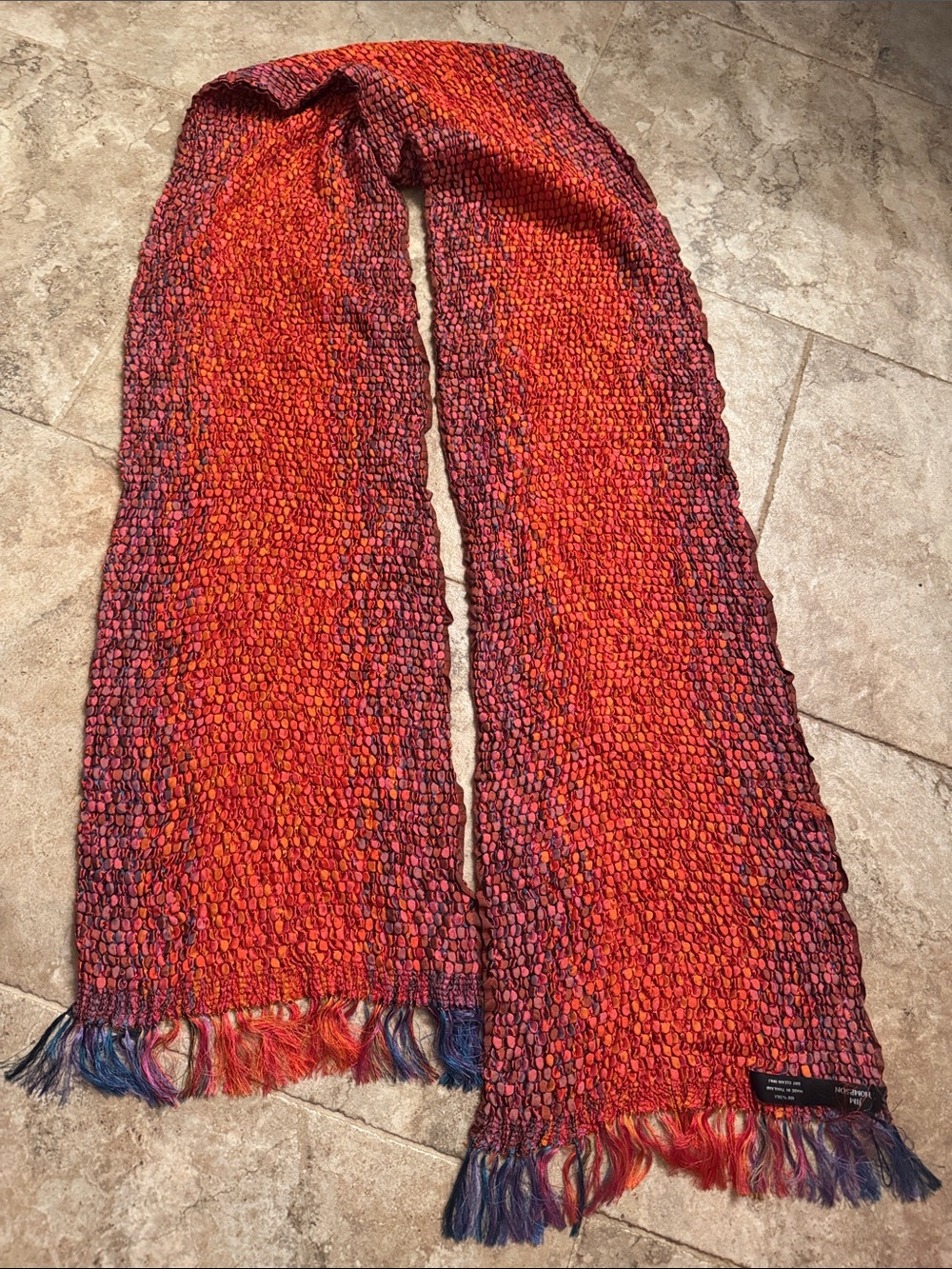 Jim Thompson 100% silk Vibrant Red handWoven Fringe Scarf **tiny flaw* 76” long